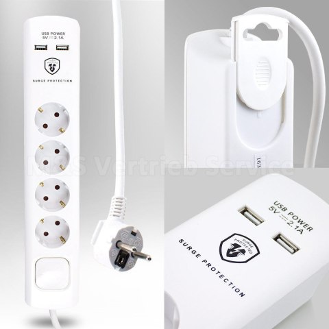 Przedłużacz 4 gniazda + 2 x USB Przedłużacz 4 gniazda + 2 x USB