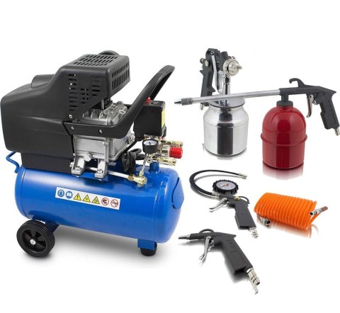 ZESTAW Kompaktowa, Mobilna Sprężarka Pojemność 24l 1500W + 5 elementów ZESTAW Kompaktowa, Mobilna Sprężarka Pojemność 24l 1500W + 5 elementów