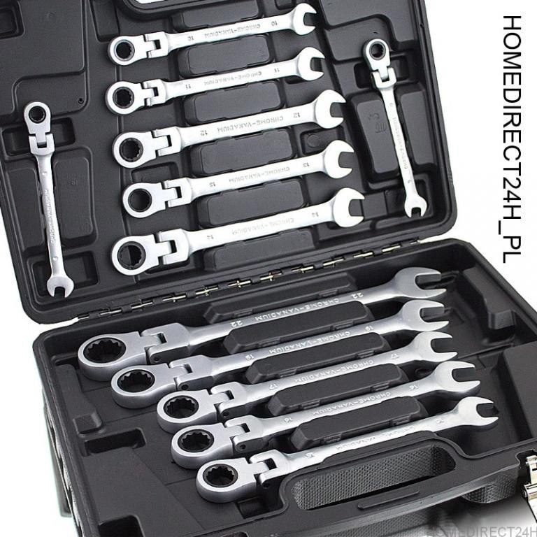 KLUCZE PŁASKO OCZKOWE Z GRZECHOTKĄ ŁAMANE 8-22 MM KLUCZE PŁASKO OCZKOWE Z GRZECHOTKĄ ŁAMANE 8-22 MM