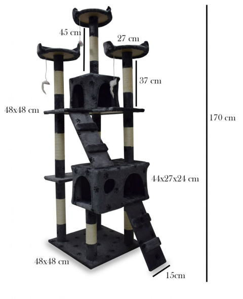 Drapak drzewko Legowisko Wieża dla Kota 170cm Ciemnoszary w łapki Drapak drzewko Legowisko Wieża dla Kota 170cm Ciemnoszary w łapki
