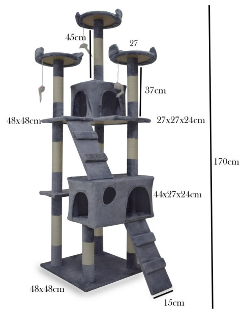Drapak drzewko Legowisko Wieża dla Kota 170cm Jasnoszary Drapak drzewko Legowisko Wieża dla Kota 170cm Jasnoszary