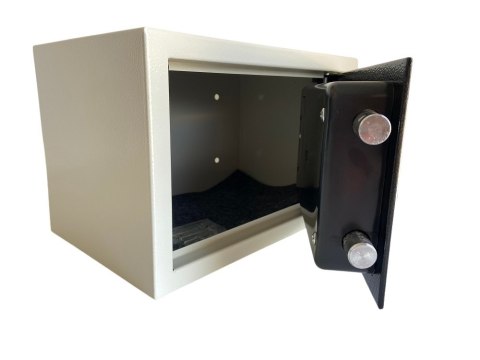 Biało-czarny sejf biurowy na kod i klucz