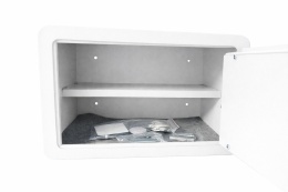 Biały sejf biurowy na kod i klucz odcisk palca