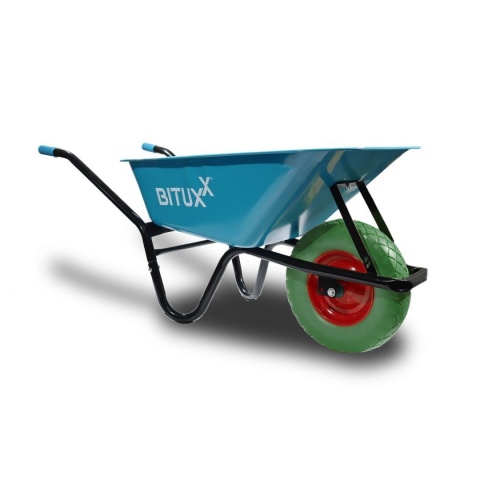 Taczka ogrodowa niebieska z zielonym kołem PU