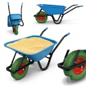 Taczka ogrodowa niebieska z zielonym kołem PU