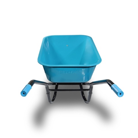 Taczka ogrodowa niebieska z żółtym kołem PU