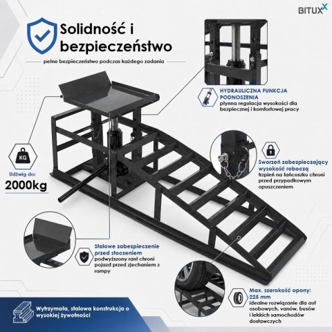 2x Rampa najazdowa podnośnik hydrauliczny 2T BITUXX czarne