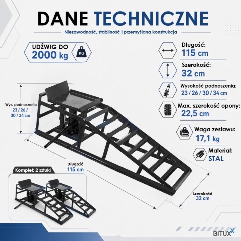 2x Rampa najazdowa podnośnik hydrauliczny 2T BITUXX czarne