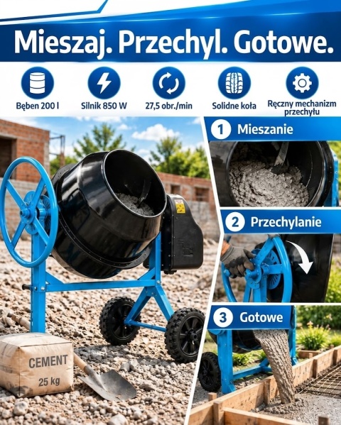 Betoniarka Mieszarka do zaprawy i cementu Elektryczna 200L BITUXX