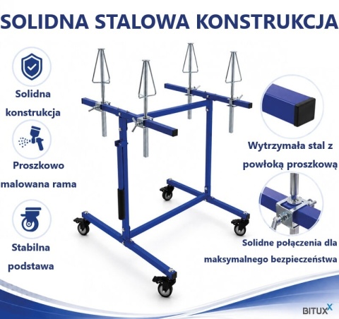 Mobilny stojak lakierniczy do felg BITUXX 4 felgi max 100kg