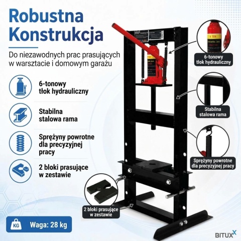 Prasa hydrauliczna warsztatowa / podnośnikowa 6000 kg (6 T), czarna, BITUXX