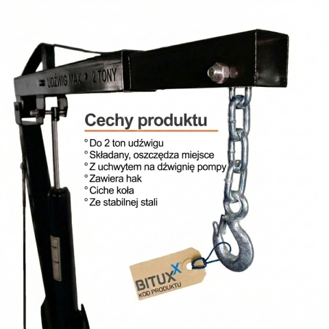 Składany hydrauliczny żuraw warsztatowy / podnośnik do silników 2000 kg, czarny, BITUXX