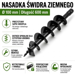 Świder do ziemi / świder ogrodowy / świder ślimakowy do urządzenia wiertniczego 100x600 mm