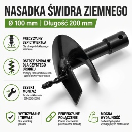 Świder ziemny/sadzenia/ślimakowy do wiertnicy glebowej 100x200 mm BITUXX
