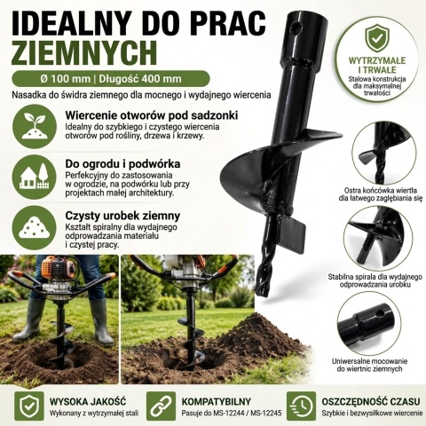Świder ziemny/sadzenia/ślimakowy do wiertnicy glebowej 100x200 mm BITUXX